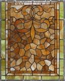 Lot#112, LEADED STAINED GLASS PANEL, CIRCA 1930'S, H 30", W 24"Shades of brown, caramel and green with a subtle flower design.