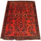 Lot#207,PERSIAN ANTIQUE ORIENTAL SAROUK RUG, W 3' 5", L 5' 1"Having a red ground, three borders with navy floral designs. 