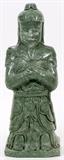 Lot#234, JADE STANDING FIGURE, H 13"A carved green jade figure of a man, measuring overall H.13" x 3".
