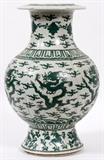 Lot#259, CHINESE POTTERY VASE, H 14"Green on white. Serpent motif. Signed on the underside.