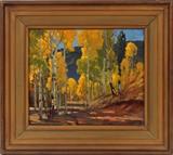 Lot#2007, CARL REDIN (AMERICAN, 1892-1944), OIL ON BOARD, NEW MEXICAN LANDSCAPE WITH ASPENS, H 11", W 13"Signed lower right.  18" x 20" frame.