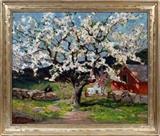 Lot#2008, ANTHONY THIEME (US 1888-1954), OIL ON CANVAS, H 25", W 30", "BLOSSOM TIME"Signed lower left; titled on verso; numbers 733 and 50002 on verso of canvas; period frame (John Hanna Galleries, Detroit, MI label on verso of frame). Purchased on June 8, 1949.