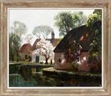 Lot#2009, ANTHONY THIEME (US 1888-1954), OIL ON CANVAS, H 25", W 30", "HOLLAND FARM"Signed lower left; titled on verso; number 944A and $500 marked on verso of canvas; framed.  Purchased directly from Anthony Thieme, was his house in Holland.