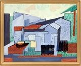 Lot#2018, BLANCHE LAZZELL, OIL ON MASONITE, H 16", L 19.75", CITYSCAPE..Blanche Lazzell [American, 1878-1956].  A cityscape in the cubist style.  Signed lower right.  Framed.