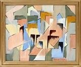 Lot#2019, BLANCHE LAZZELL, OIL ON CANVAS BOARD, H 16", L 20", CUBIST ABSTRACT..Blanche Lazzell [American, 1878-1956].  A cubist style abstract in colors of blue, black pale and dark green, yellow and salmon.  Signed lower right.  Framed.