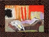 lot#2025, JACQUES CHAPIRO (RUSSIAN, 1887-1972), OIL ON CANVAS, H 13", W 8/3/4", FIGURE ON DAYBED,,13 1/4" x 8 3/4" canvas; signed lower left; framed.