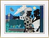 Lot#2038, ROMARE BEARDEN (AMERICAN, 1911-1988), COLOR LITHOGRAPH, H 18", W 25", "CONVERSATION"Pencil signed and numbered 110/175.  Under glass.