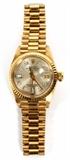 Lot#2042, ROLEX OYSTER PERPETUAL DATE JUST 18 KT GOLD LADY'S WATCH,,diamond face,6". Made in Geneva. Impressed 18kt.