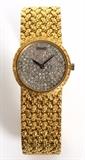 Lot#2043, PIAGET 18KT GOLD AND PAVE DIAMOND BRACELET WATCH, L 6"mesh bracelet  #924D2,213987. Impressed "750".