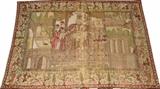 Lot#2066, PERSIAN LAVAR KERMAN PICTURE RUG, ROYALTY FIGURES, ANTIQUE, H 80", W 54"Trees in border with foliage and animals.