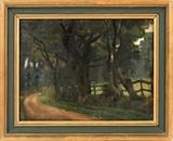 Lot#2077, GEORGE DE FOREST BRUSH, AMERICAN (1855-1941), OIL ON CANVAS "A WARWICKSHIRE LANE", H 8", W 10.5"