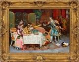 Lot#2089, LUIS ALVAREZ CATALA (SPANISH, 1836-1901) OIL ON BOARD, C. 1884, H 22", W 29 1/2", "THE MUSIC LESSON"Signed and dated lower right, "L. Alvarez, Roma, 1884".  Spanish, 1836-1901.