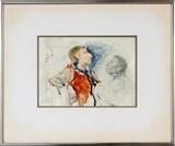 Lot#2106, RICHARD JERZY (AMERICAN, 1943-2001), WATERCOLOR, 1977, H 8", W 10", 'MIRIAM'The Arwin Galleries label on verso inscribed: 'Richard Jerzy "Miriam" Watercolor 1977'. "R. Jerzy" lower right. "3-27-74" upper right. Metal frame.