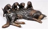 Lot#2133, BRONZE GARDEN SCULPTURE ST. BERNARD AND PUPS, W 36" L 48"Four puppies perched on St Bernard.