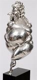 Lot#2136, GORDON HIPP, ALUMINUM SCULPTURE, H 37" FAT LADY DANCER.Height of sculpture 37" On black pedestal 35". Michigan artist circa 1970.