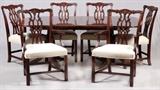 Lot#2244, HICKORY CHAIR CO. MAHOGANY TABLE & CHAIRS, H 28", W 46", L 76"Including 2 leaves, L 20". Overall L 116". Including 4 side chairs and 2 arm chairs with ivory upholstery.