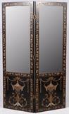 Lot#2246, LACQUERED WOOD & MIRRORED BI-FOLD SCREEN, H 84"Each panel having a width of 28".