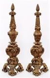 Lot#2252, FRENCH BRONZE ANDIRONS, H 34"Having winged female nudes supporting griffin figures and monkey masks, each in their own register.  Surmounted by pinecone finials.  Each having a width of 12".