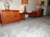 Teak coffee table and 2 matching end tables - LOADS of storage (veneer)