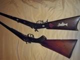 WG Parkhurst double 12 ga, made in Belgium hammers good condition: half stock Kentucky rifle antique crude stock inlaids wall hanger