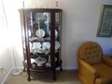 antique oak curved glass china cabinet