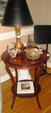 Victorian style table and brass lamp