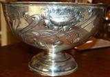 Sheffield STERLING bowl with art nouveau embossed decoration. 6 1/2" h, 10 1/4" DIAMETER