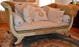 Carol Hicks Bolton & Vicks made sofa.  Bolton & Vicks are out of Texas and specialize in high style decorator pieces.  Linen and burlap pillows sold separately except for the linen bolsters.