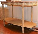STUNNING, ca.1940 marble top oblong French style table.  Re-painted.