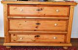 Stripped pine 3 drawer dresser - we have other knob.  Made from recycled pine.