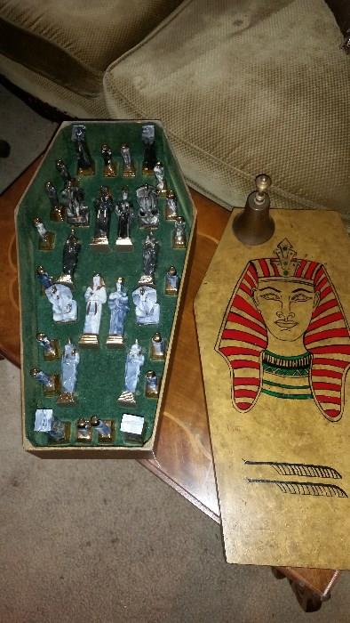 Egyptian Porcelain chess set in great coffin box