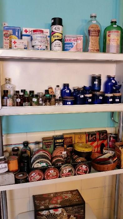 Lots of vintage & antique bottles & tins