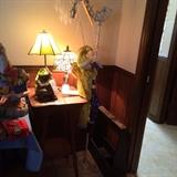 #49 Green Frog Tiffany Lamp $50
 #70 Oak End Table 16x29 $75 —