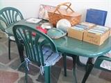 plastic table & chairs , canteens,    postcards