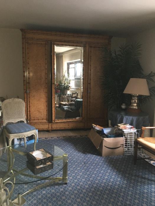 Large mid-century birdseye maple armoire/closet