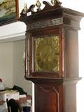 Grandfather Clock, Chimes, Brass, Hand Carved Oak Case, 1745