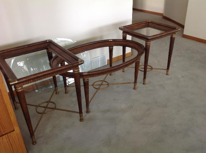 Hand crafted leather wrapped 3 piece occasional table set
