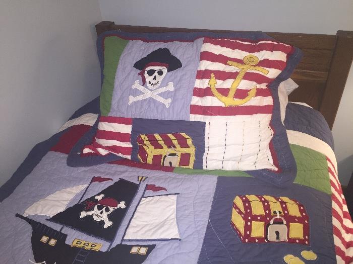 2 twin bed pirate bed spreads.  Bunk beds can be separated.  