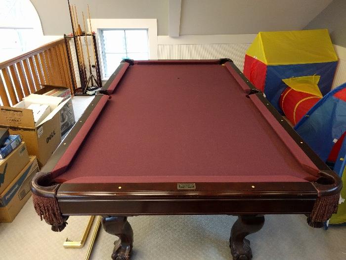 THIS ITEM AVAILABLE FOR PRE-SALE.                              Brunswick Manchester Nashua 8 foot pool table with accessories.  Leather pockets.  Made in Brazil.