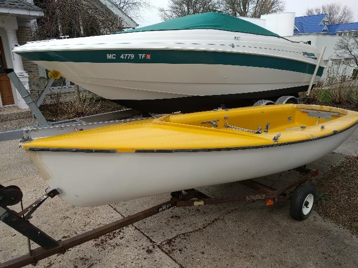 Both items available for pre-sale.  Call Scott:  616-994-3050.                                                                     1987 FJ (Flying Junior) sailboat with Main Sail, Jibs, Spinnaker, Rudder, Tiller, all the required rigging lines 
                                                                                      Larson 1998 236 SEI (24' Bowrider) and trailer