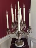 Metal Candleabra with crystals and marble base