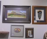 Top Left: Acrylic Painting By Begaye, Bottom Left: Acrylic on Paper by Elmer Yazzie, Bottom Right: Oil & Acrylic on Canvas by Calvin Toddy