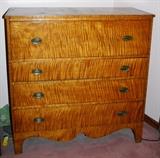 Tiger Maple 4-Drawer Chest W/ Original Brasses