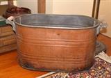 Antique Copper Boiler / Wash Tub with Wood Handles