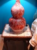 One of a pair of large gourd shaped Ceramic lamps. Recent tile table styled to look old.