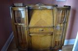 Antique smaller secretary with display cabinets on both sides. 