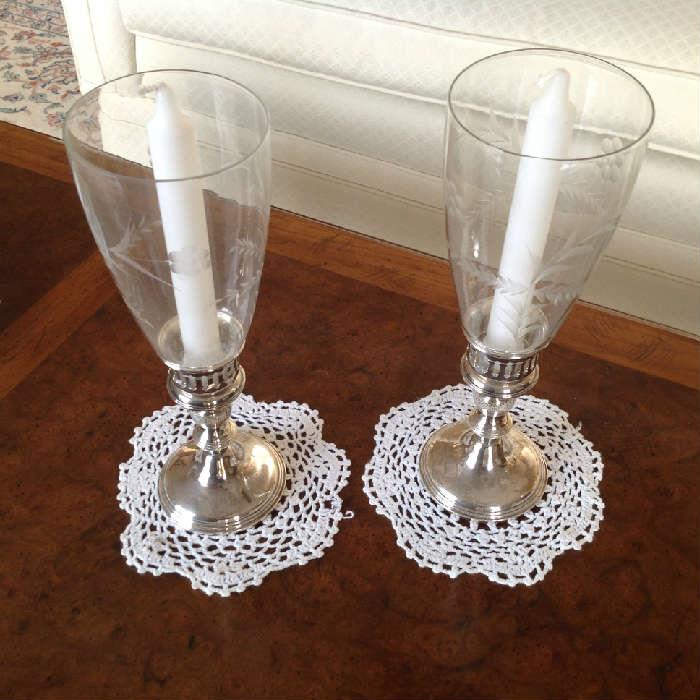 Sterling Weighted Glass Candle Holders $ 40.00
