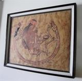 Framed batik fabric picture of a Southwestern Indian by B. Giles (Sedona, Arizona)