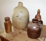 Antique stoneware including a two gallon ovoid jug by John Burger, Rochester, New York