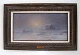 Original oil on canvas painting, "Winter's Golden Moon", by Carl J. Smith (Texas 1928-), 14" x 16"